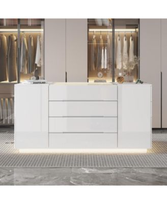 High Gloss 16 Drawer Dresser with Tempered Glass and LED Light Strip, Display Cabinet,Bedroom Armoire