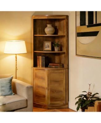 5-Tier Corner Cabinet, 66.9-Inch Tall Storage Cabinet with Fluted Doors & Open Shelves