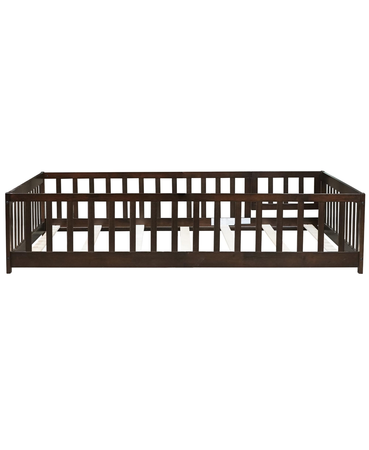 Streamdale Furniture Floor Bed with Fence and Door, Rubber Wood, Espresso