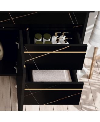 Floating Bathroom Vanity with Faux Marable Top, Integrated Ceramic Sink, Soft Close Drawers, Luxury Modern