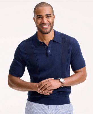Men's Short Sleeve Vertical Rib Button Down Sweater Polo