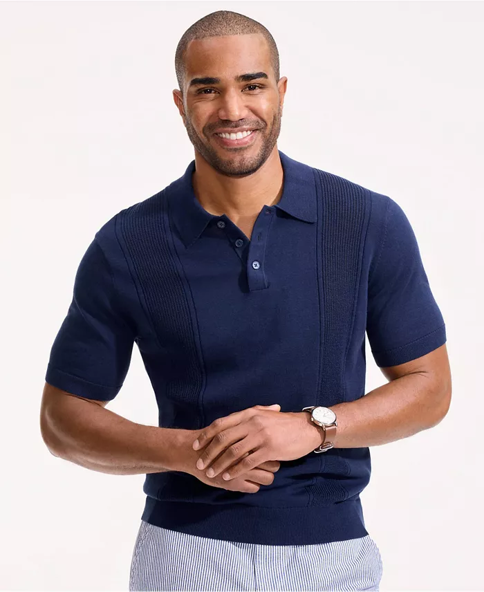 Men's Short Sleeve Vertical Rib Button Down Sweater Polo - thumbnail 8