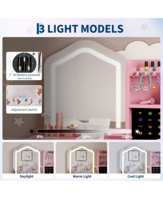 Kids Vanity Table Set with Lighted Mirror and Stool