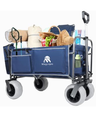 Folding Beach Wagon - All Terrain Steel Frame Utility Cart with Unique Strapping System for Beach, Sports and Garden