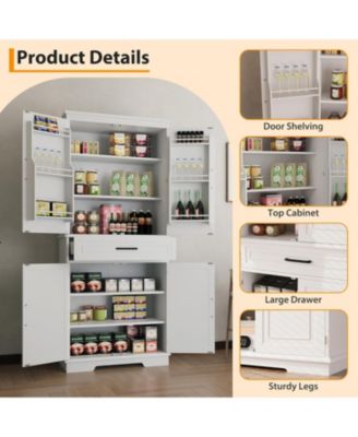 72" Tall Kitchen Pantry Storage Cabinet, Freestanding Cupboard with 1 Drawer & 4 Doors, 3 Adjustable Shelves, Large Storage Cabinet