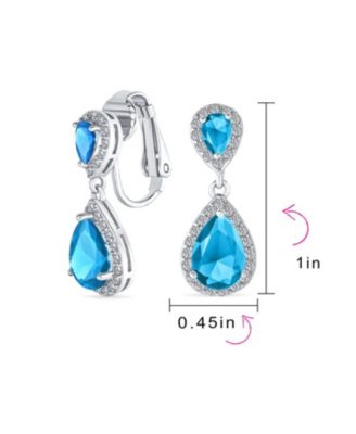 Classic Cocktail Pave Halo Cubic Zirconia CZ Double Solitaire Teardrop Dangle Earrings