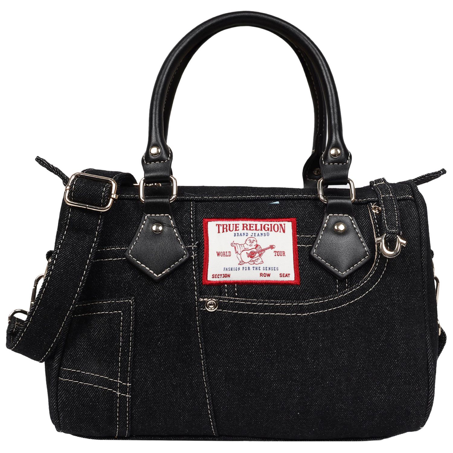 Denim Heritage Satchel with Top Handles & Crossbody Strap