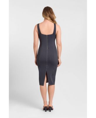 Women's Denim Square Neck Sculpting Tank Midi Dress with Built-In Shapewear