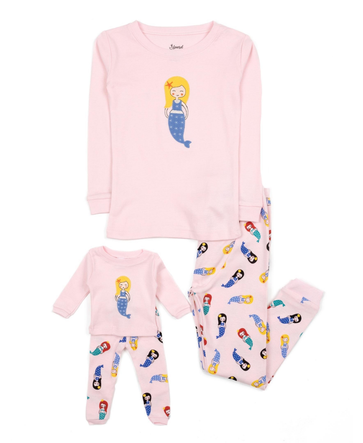 Leveret Toddler Girls 2T-5T Matching Doll Snug-Fit Cotton Long Sleeve Pajamas - Mermaid pink
