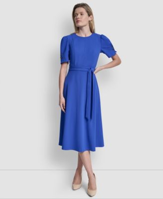 Petite Short-Sleeve Jewel Neck Flared Maxi Dress