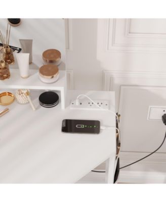 Corner Makeup Vanity Desk with LED Lighted Mirror, Storage Cabinet and Charging Station