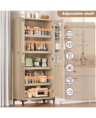  Kitchen Pantry Storage Cabinets, Tall Storage Cabinet, Tier Bathroom Cabinet with Glass Doors and Adjustable Shelves, Kitchen Hutch