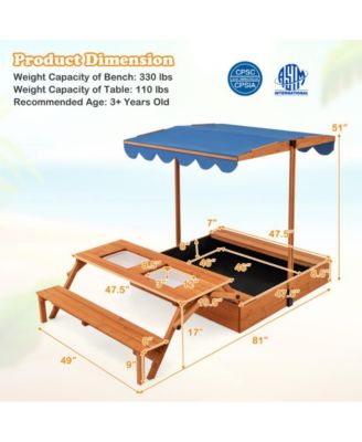 Kids Wooden Sand Box with Foldable Picnic Sensory Table and Bench