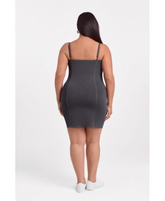 Women's Denim Straight Neck Sculpting Mini Dress with Built-In Shapewear