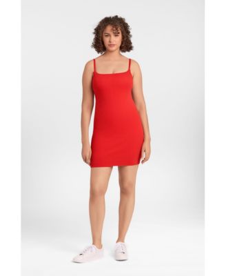 Women's Scoop Neck Ribbed Sculpting Cami Mini Dress with Built-In Shapewear