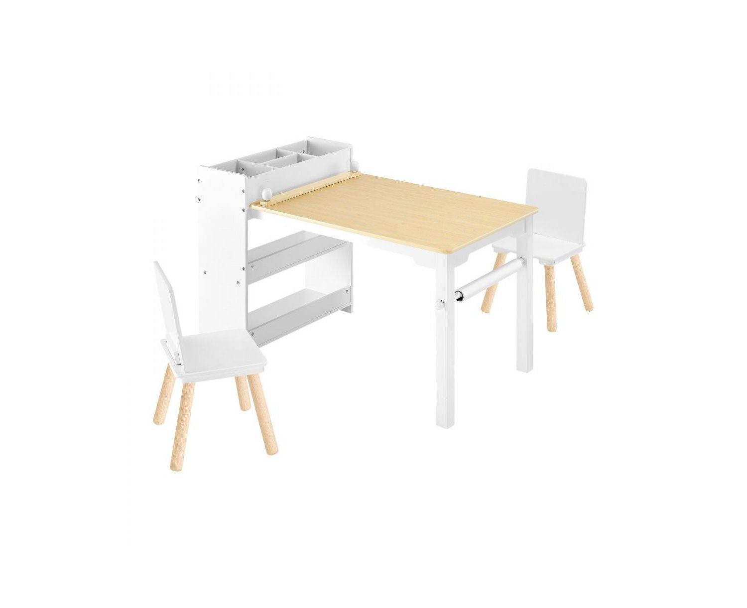 Toddler Craft Table Set with 2 Chairs and Storage Shelves