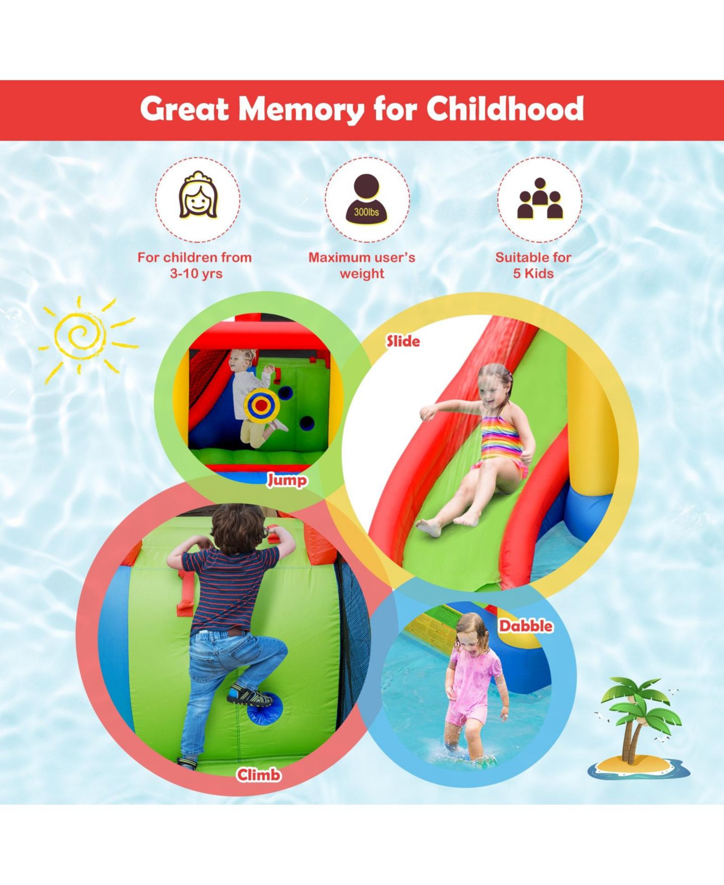 Детская игрушка Mecale Inflatable Water Slide Bounce House with Water Cannon, Ages 3-10, цвет: Красный — фото 5