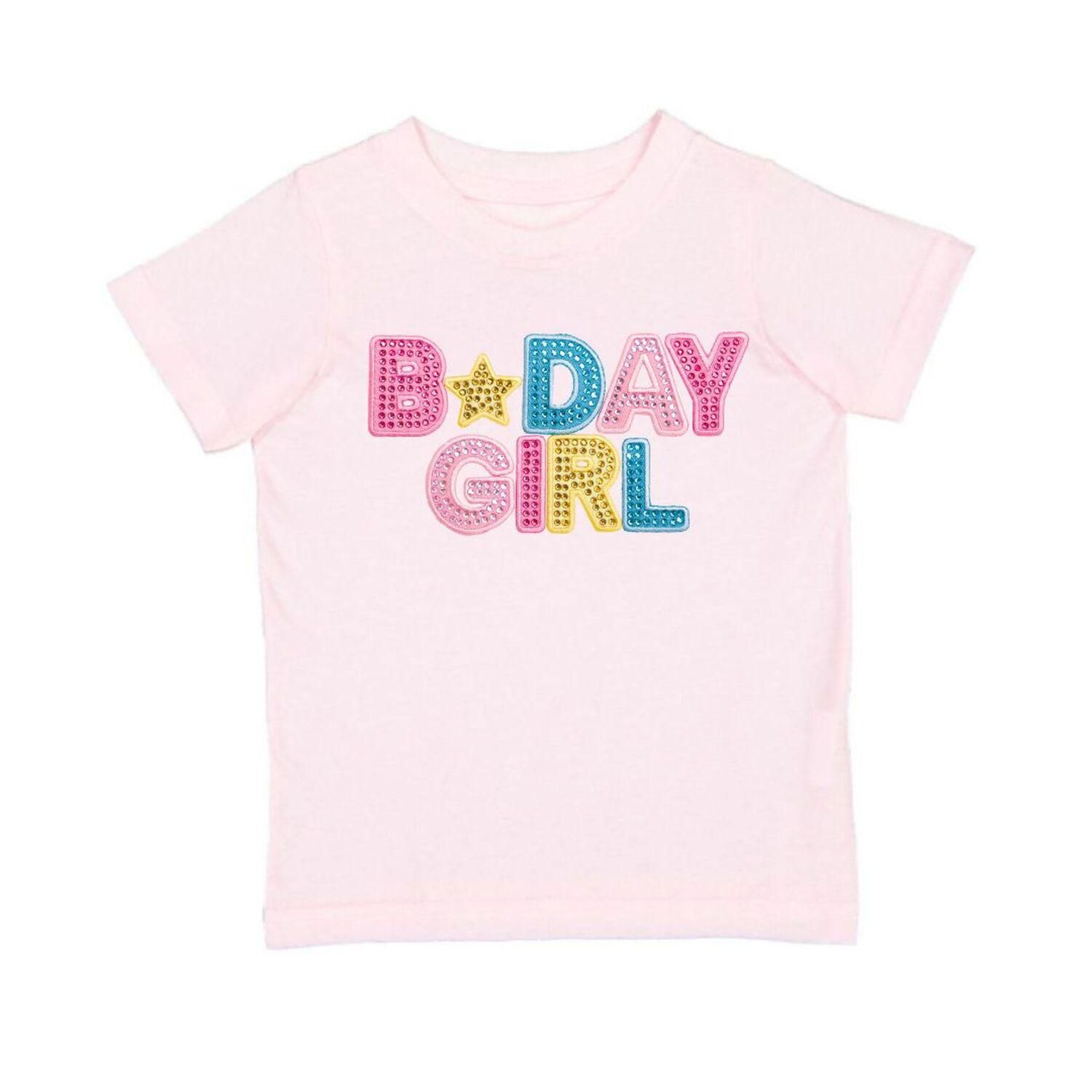 Little Girls Birthday Girl Rhinestone Patch Short Sleeve T-Shirt