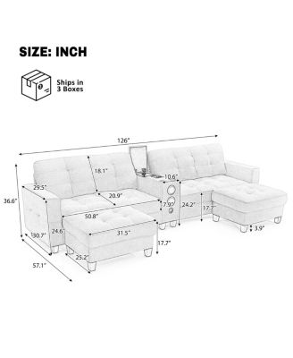 Modern U-shaped Sectional Sofa with Storage Ottomans