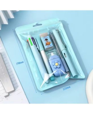 6Pcs Student Stationery Set with 6-Color Ballpoint Pens, Markers, Gel Pens, Pencils, Erasers, Correction Tape for Art Events, School