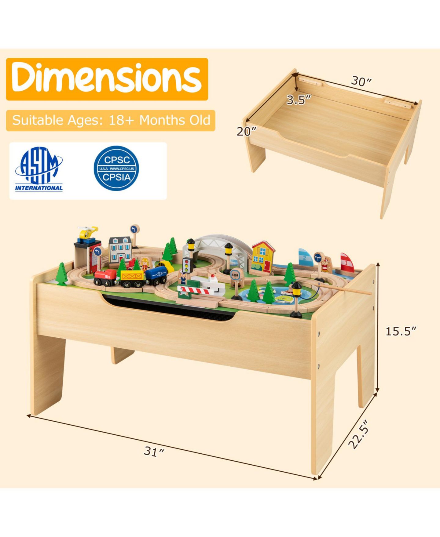 Детские игрушки Mecale Activity Railway 78-Piece Train Set Playset with Reversible Activity Table, цвет: Коричневый — фото 2