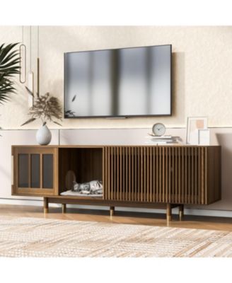 Walnut TV Stand - Sliding Glass Door