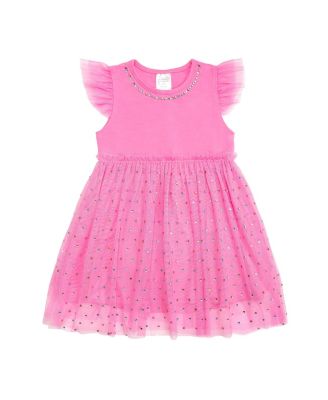 Toddler Girls Raspberry Rhinestone Short Sleeve Tutu Dress