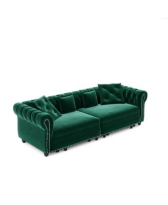 Streamdale Chesterfield Green Velvet King Size 3-in-1 Pull-Out Sofa Bed with Ottoman