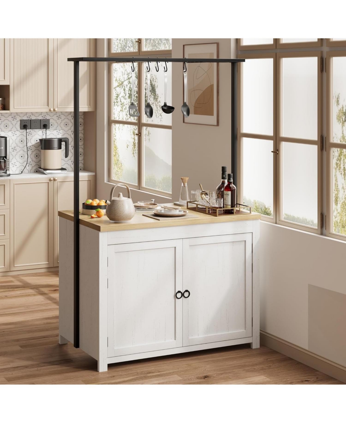 gaomon 42" Kitchen Island with Storage, Heavy Duty Mobile Cart with Solid Wood Top