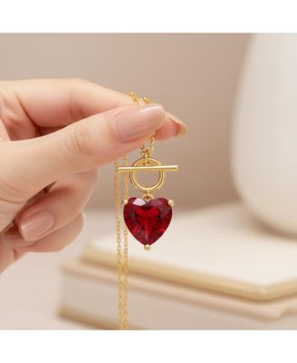 Dainty 14K Gold Plated Heart CZ Pendant Toggle Clasp Necklace