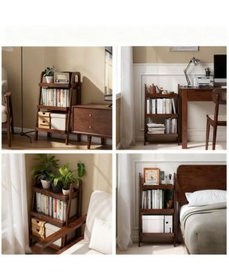 Solid Oak 3 Tier Ladder Shelf Small Bookshelf Stable Frame Living Room Bedroom