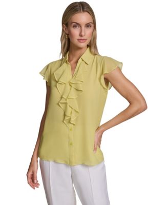 Women's Ruffle-Front Collared Neck Top