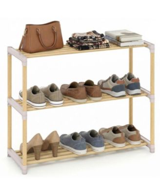 3 Tier Solid Wood Shoe Organizer with Open Slatted Storage