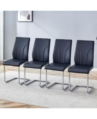 4-Piece Black PU Leather Dining Chair Set