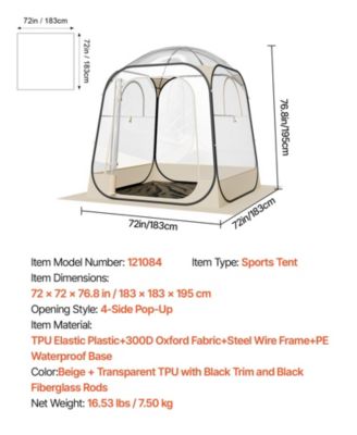 Pop-Up Sports Bubble Tent for 2–4 People with Floor Mat and Cover