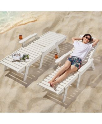 Adjustable Outdoor Chaise Lounge Chair with Cup Holder, 400 lb Capacity