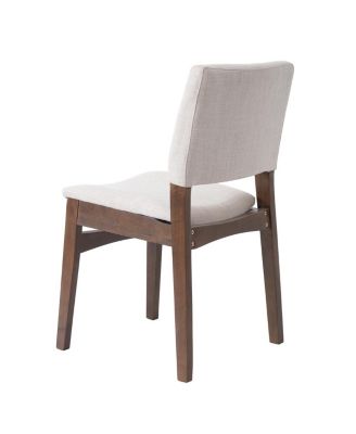 Upholstered Stackable Dining Chairs Set of 2 - Linen Fabric, Solid Wood Frame