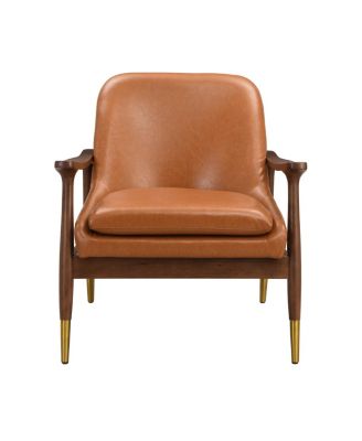 Mid-Century Faux Leather Accent Chair with Cushioned Seat and Solid Wood Frame