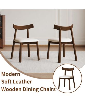 Modern Walnut Dining Chairs with Thick Cushions (Set of 2)