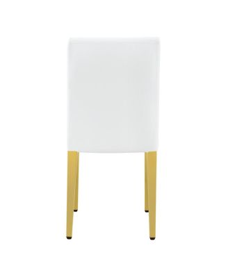 4-pack White PU dining chairs, ergonomic buckle backrest, 35"H, gold legs.