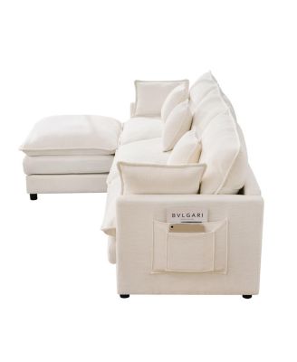 101.9" 3-seater cashmere sofa w/ movable footstool, modular.