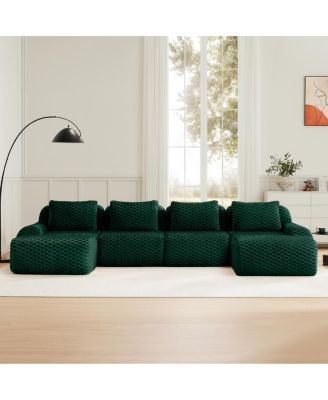 Modern U-Shaped Flannelette Sectional Sofa with Movable Ottoman