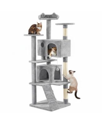 Multi-level Cat Tree Tower with Cat-ear Perch 2 Caves Sisal Posts Climbing Ladder Replaceable Balls Pet Activity Center