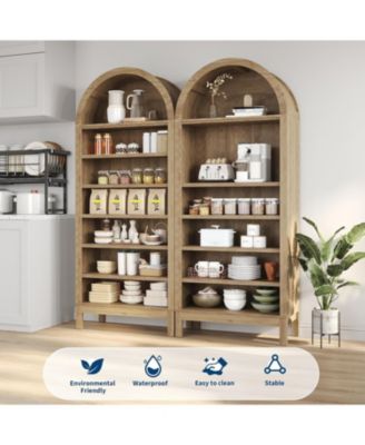 71in Tall Book Shelf with Storage, 7 Tier Arched Bookcase with Adjustable Shelves