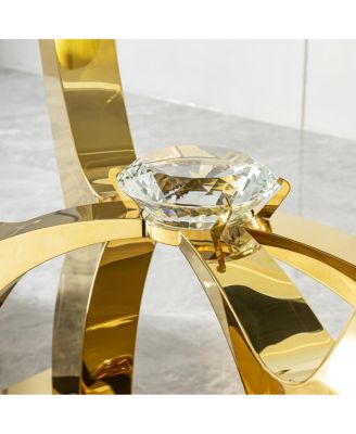 Luxury Glass Dining Table for 6, Clear Glass Top, Gold Curved Base
