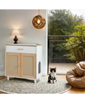 3-in-1 Cat Furniture: Litter Box Enclosure with Scratcher & Storage – Modern Side Table Design, Hidden Cat House for Living Room