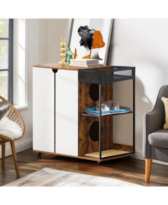 Rustic Brown Cat Litter Box Enclosure for 2 Cats – Hidden Cat Furniture Cabinet