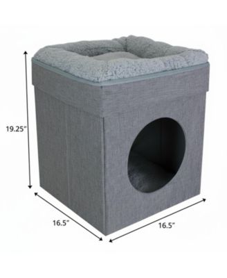 2 in 1 Cat Cube Bed Lounging Platform Foldable Portable with Washable Cushions