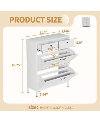Shoe Storage Cabinet - Hidden Slim Shoe Organizer Rack with 2 Flip Drawers and 2 Drawers for Hallway, Entryway