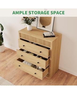 3 Drawer Dresser for Bedroom, Wide Fluted Chest of Drawers, Modern Wooden Nightstand Storage Cabinet